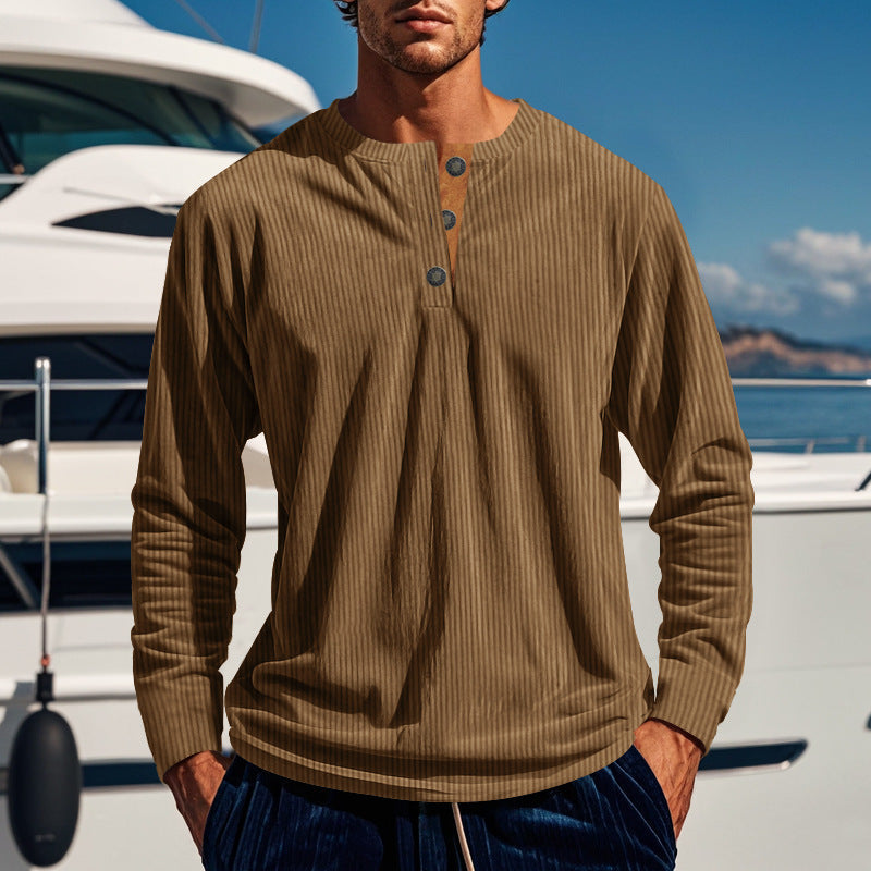 Herren Langarmshirt mit Knopfleiste und Rippstruktur Krohn-e