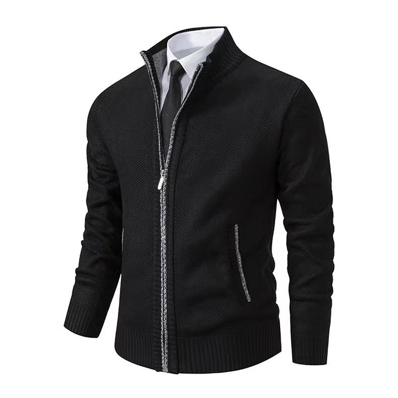 Herren modische Strickjacke mit hohem Kragen und eleganten Kontrastdetails Krohn-e