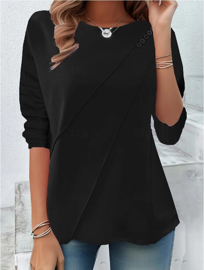 Damen modisches Oberteil mit asymmetrischem Saum und Knopfdetails Krohn-e