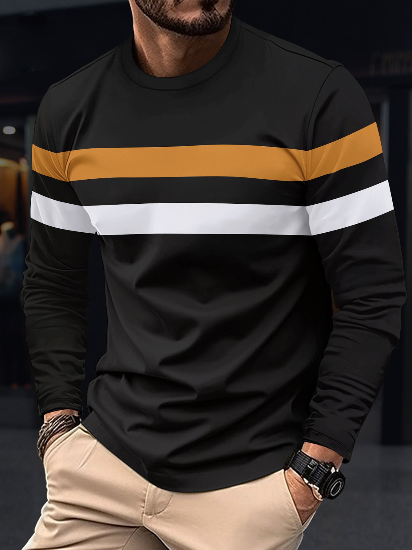 Herren modisches Langarmshirt mit sportlichen Streifen Krohn-e