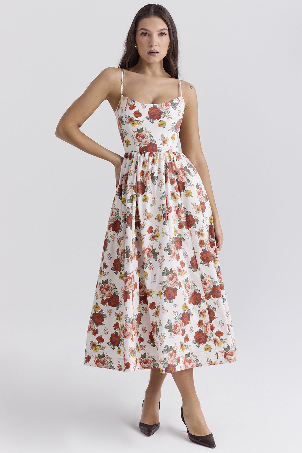 Damen Maxikleid mit schmalen Trägern und schwingendem Rock Krohn-e