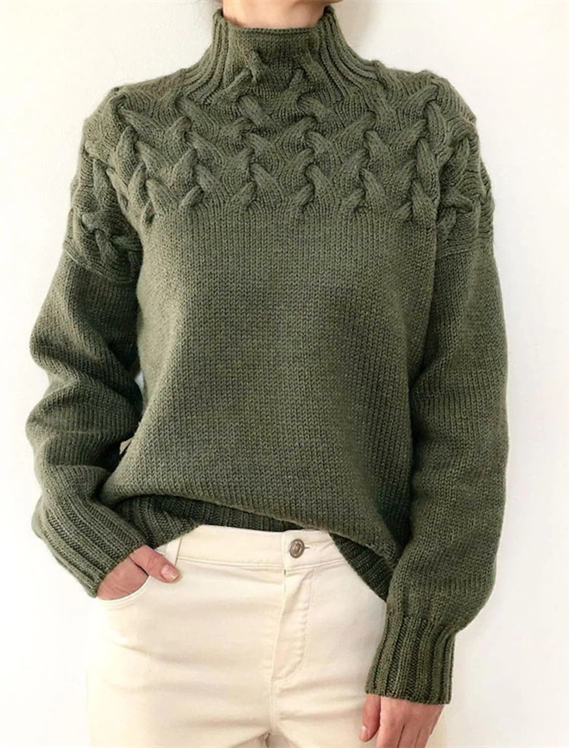 Damen Grobstrickpullover mit Stehkragen und Zopfmuster Krohn-e