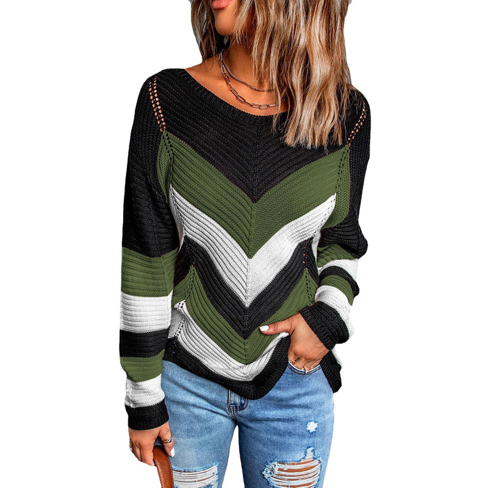 Damen Lässiger Strickpullover mit Chevron-Muster und luftigem Schnitt Krohn-e