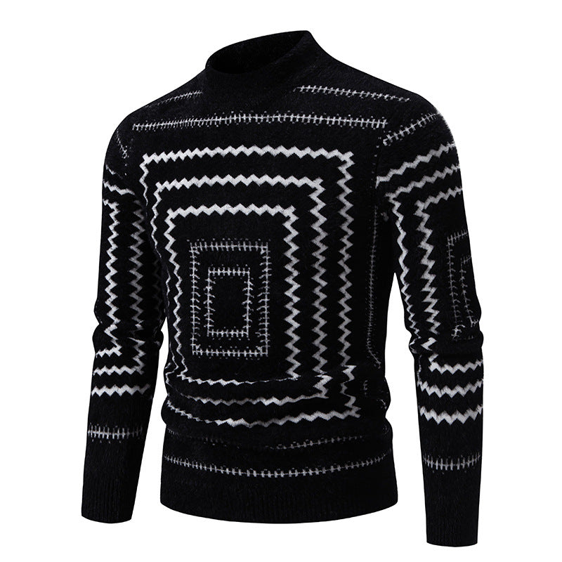Damen Strickpullover mit geometrischem Muster und hohem Kragen Krohn-e