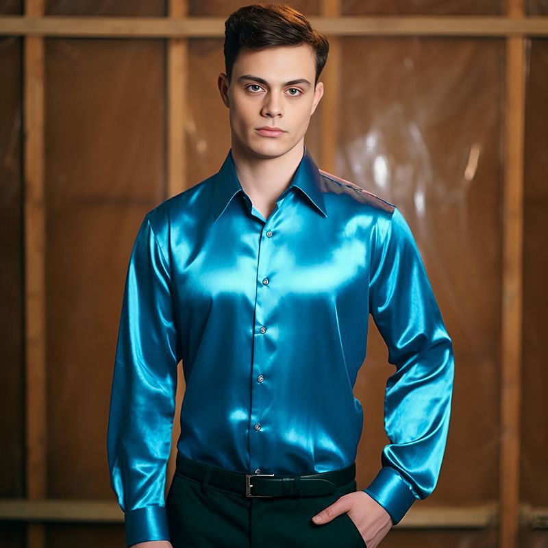 Herren Hemd aus glänzendem Satin mit modernem Kragen Krohn-e