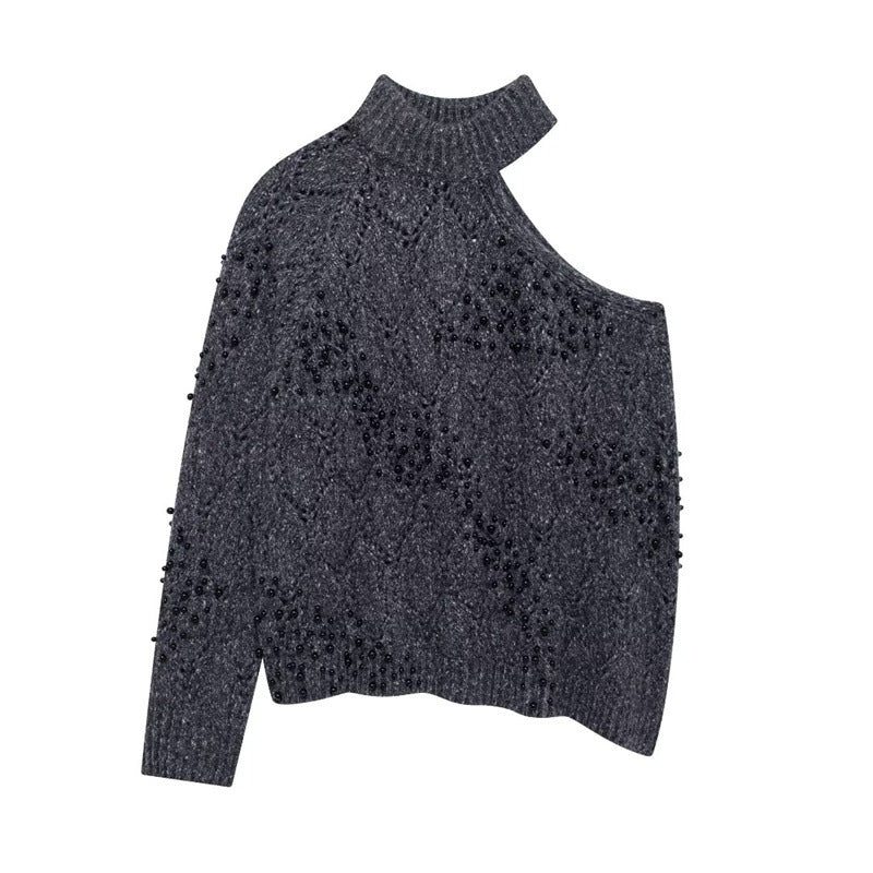 Damen Modischer Oversized Pullover mit asymmetrischem Kragen und strukturiertem Strick Krohn-e
