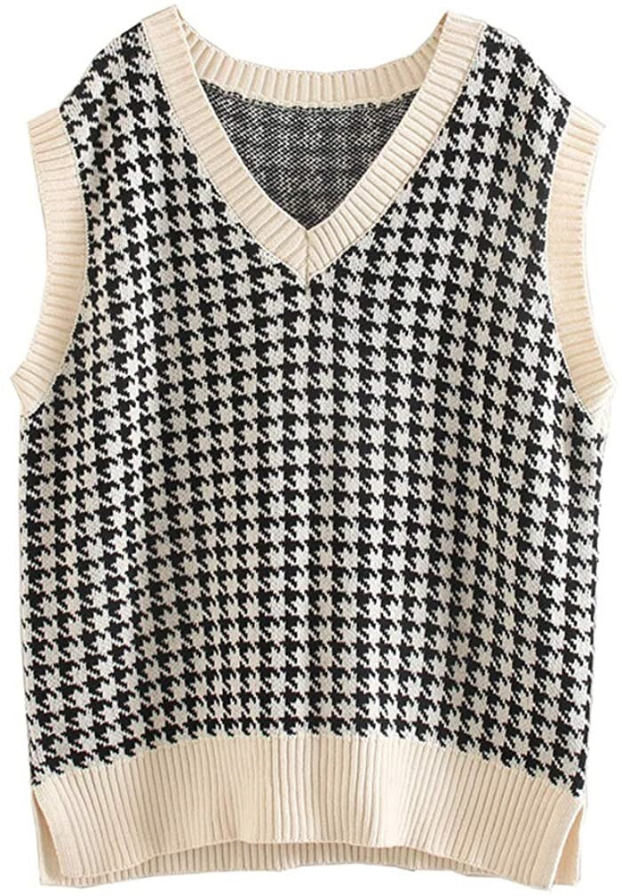 Damen ärmellose Strickweste mit modernem Hahnentrittmuster Krohn-e