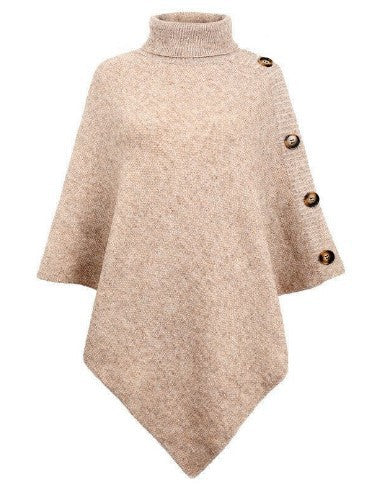 Damen Strick-Poncho mit steigendem Kragen und dekorativen Knopfdetails Krohn-e