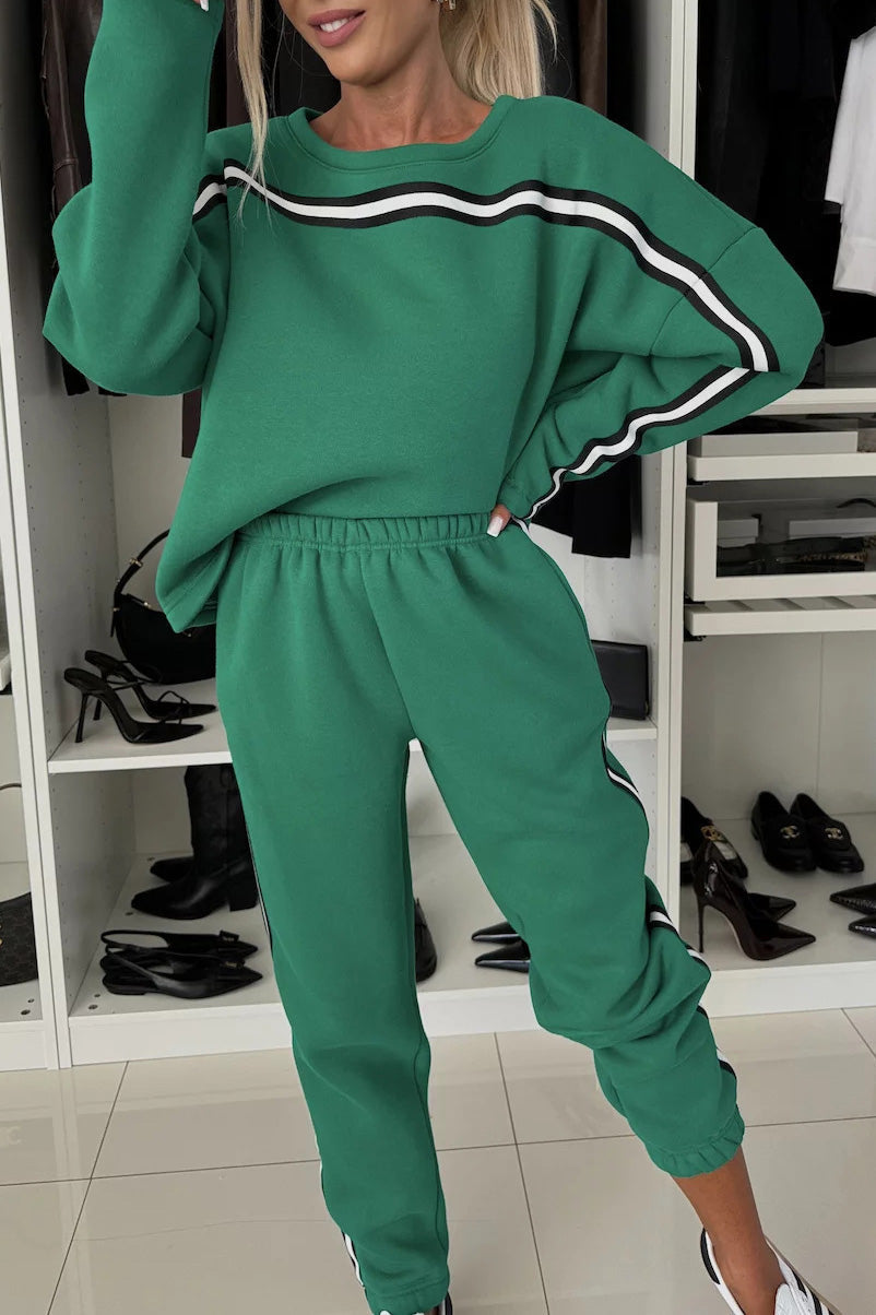 Krohn-e | Vibes Langarm Sweatshirt und Elastische Hose Zweiteiler Satz