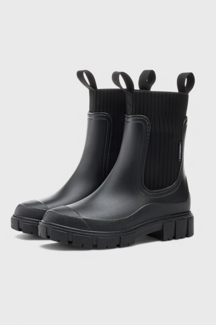 KROHN-E Damen Chelsea-Boots Wasserdicht Schwarz Leder Stiefelette
