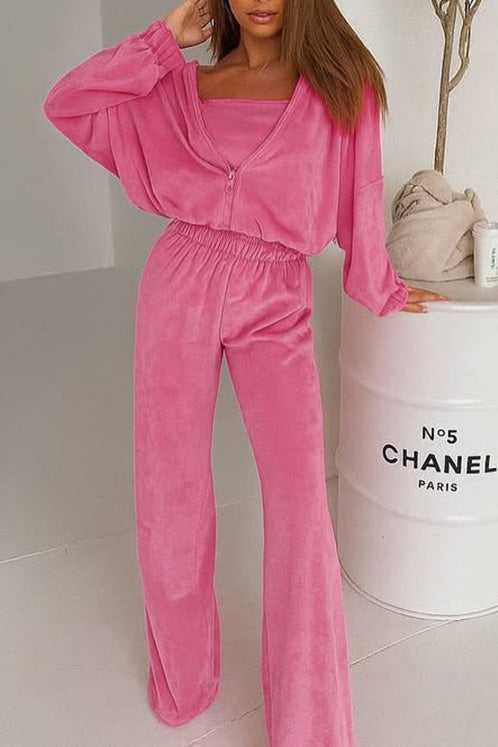 Krohn-e | Kapuzen Strickjacke und Elastische Weit Geschnittene Hose