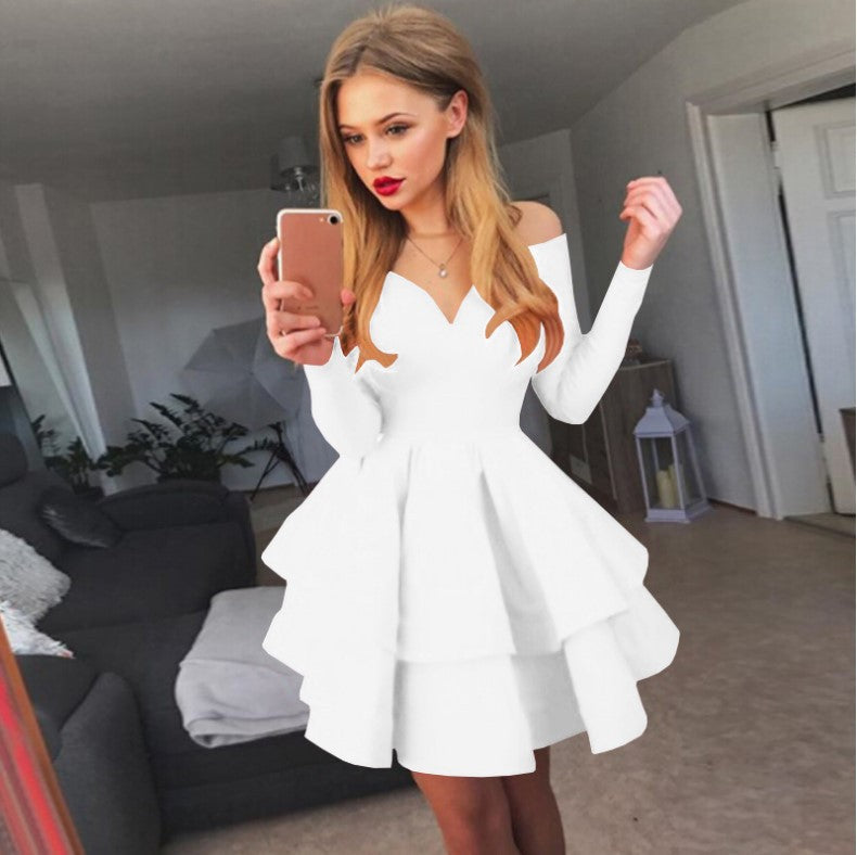 Damen Verspieltes schulterfreies Cocktailkleid mit Volants und tiefem V-Ausschnitt Krohn-e