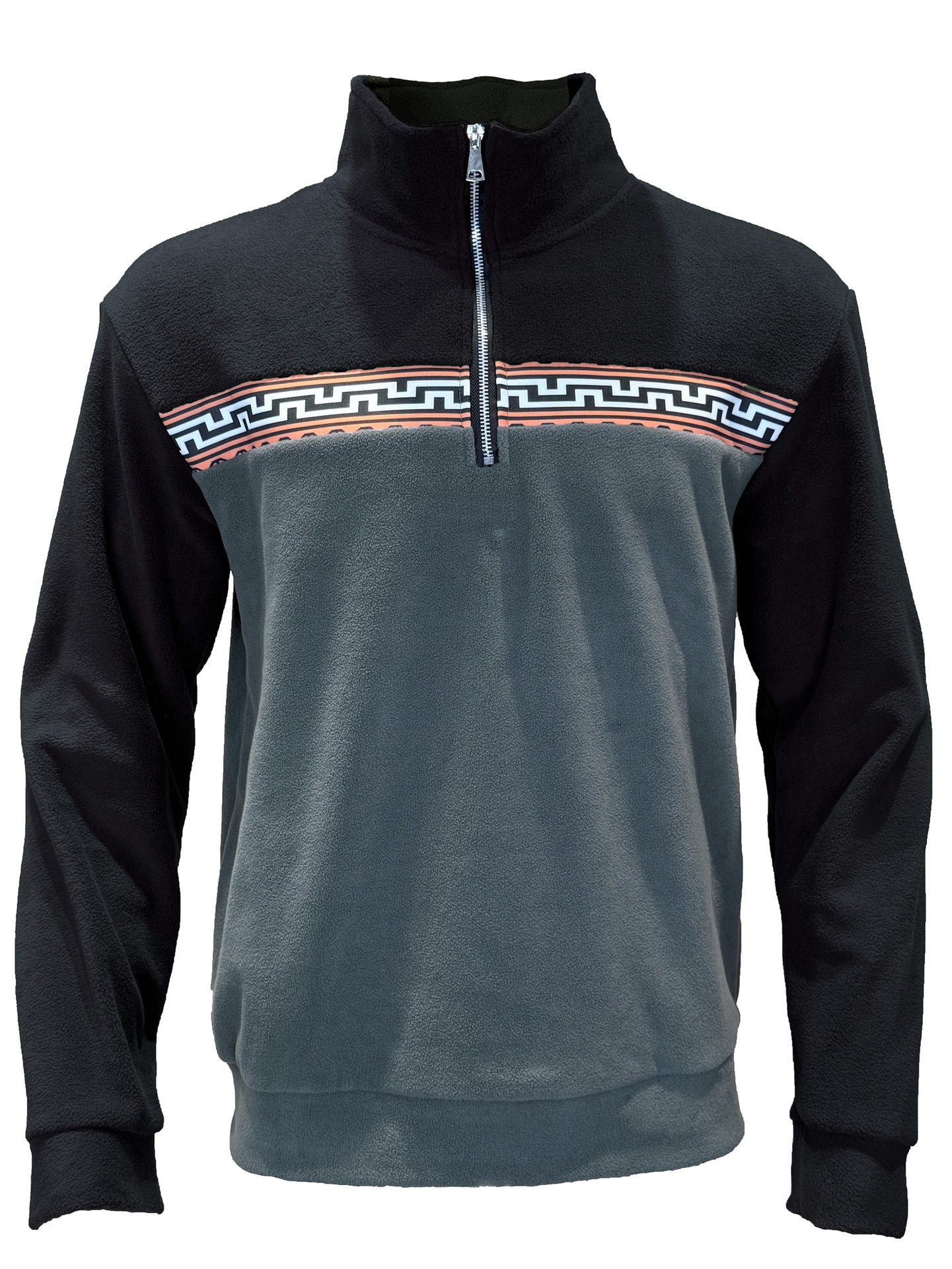 Herren Fleece-Pullover mit stylishem Stehkragen und farblich abgesetztem Muster Krohn-e