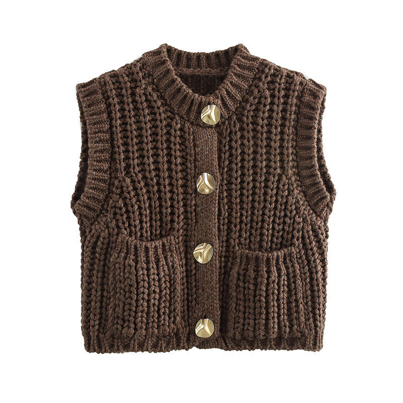 Damen Strickweste mit Knopf und Taschen Krohn-e