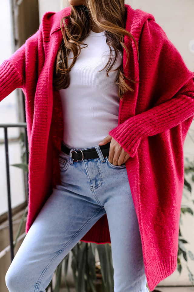 Damen kuschelige Strickjacke mit Kapuze und offenem Schnitt Krohn-e