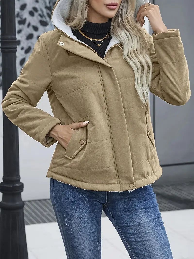 Krohn-e | Kurzer Mantel - Gesteppt - Reguläre Passform - Fleece-Futter - Kapuze - Reißverschlussöffnung