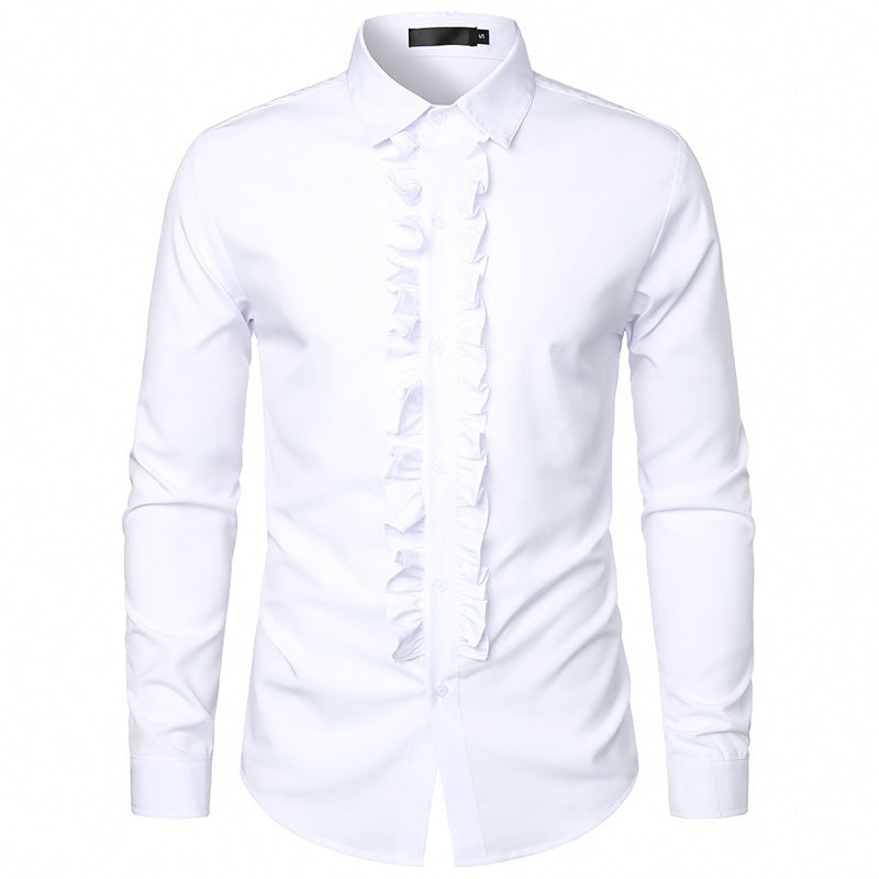 Herren Langarmhemd mit Rüschenverzierung und eleganten Knopfdetails Krohn-e