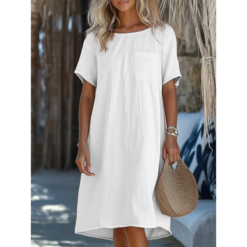 Baumwoll-Leinen Rundhalskleid von Fudus