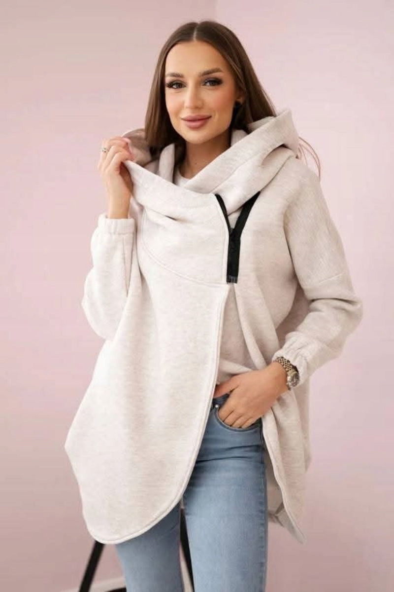Krohn-e | Asymmetrische Reißverschluss Kapuzenfleece Sweatjacke