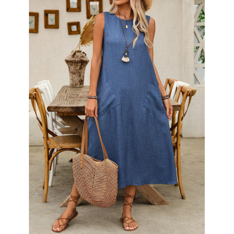 Einfarbiges, ärmelloses Rundhalskleid von Fudus