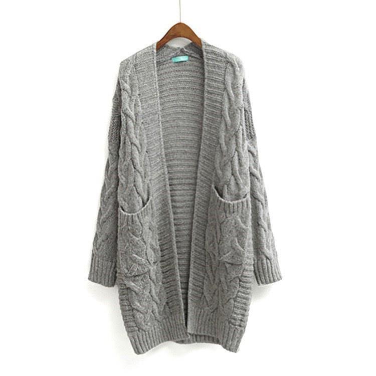 Damen Strickjacke mit grobem Zopfmuster und Taschen Krohn-e