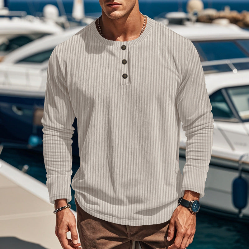Herren Langarmshirt mit Knopfleiste und Rippstruktur Krohn-e