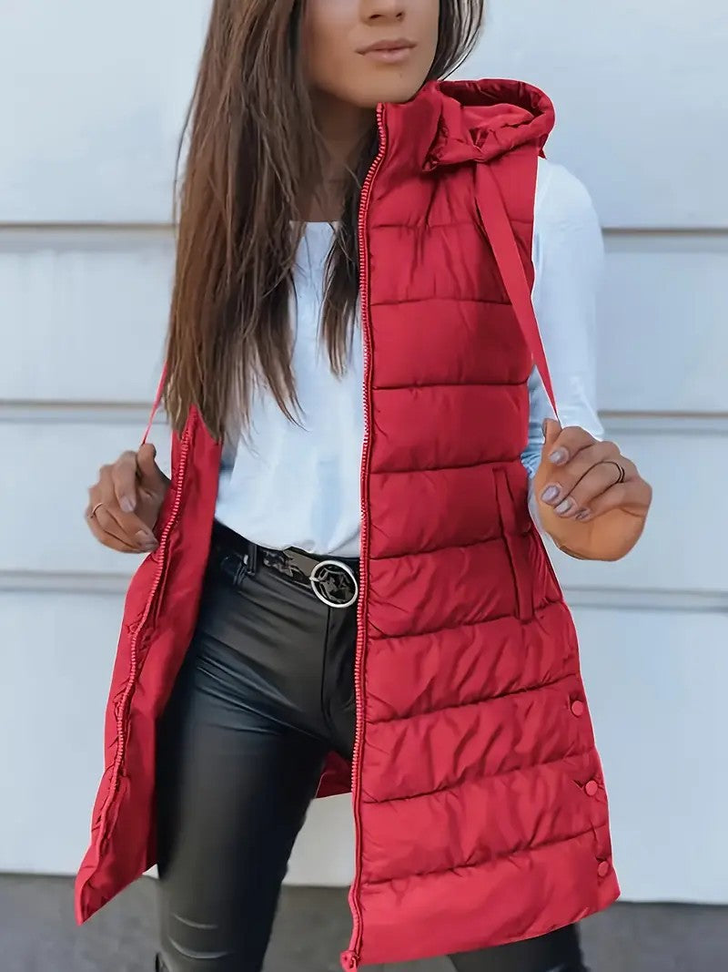 Damen Stylische gesteppte Weste mit Kapuze und langen Schnitt Krohn-e