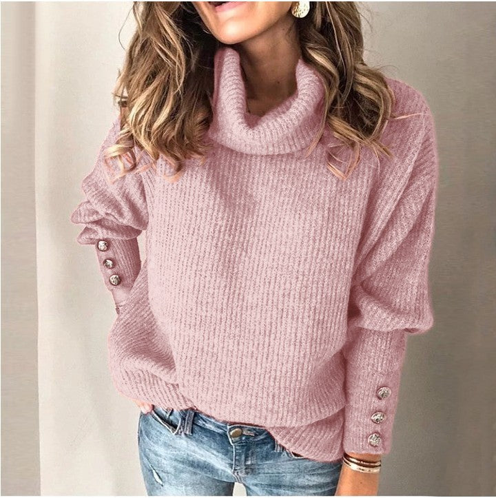 Damen Oversized Rollkragenpullover mit dekorativen Knöpfen Krohn-e