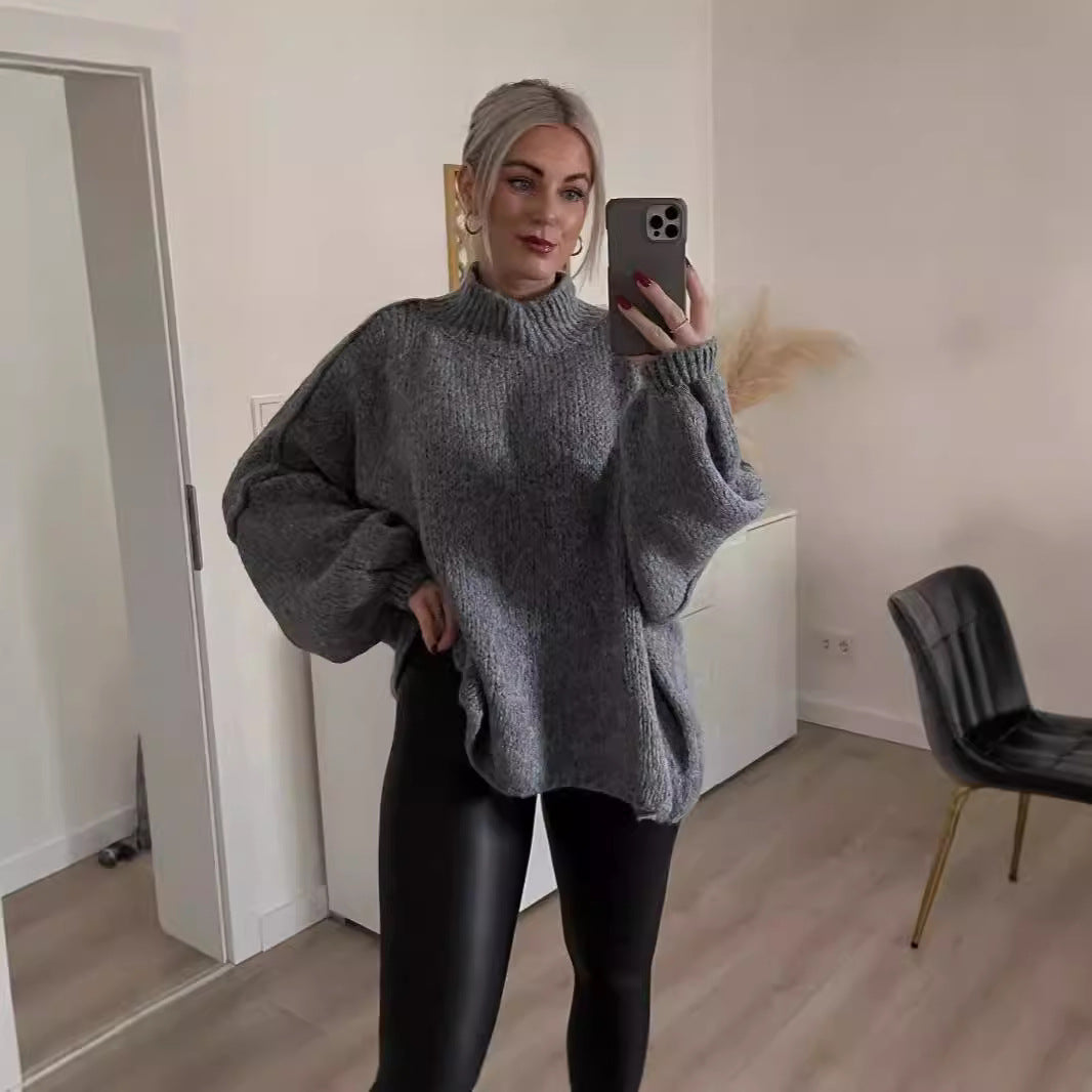 Damen kuscheliger Oversize-Pullover mit weiten Ärmeln und strukturiertem Strick Krohn-e