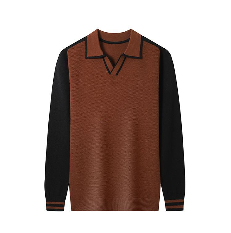 Herren Feinstrickpullover mit V-Ausschnitt und modischem Kontrastdesign Krohn-e