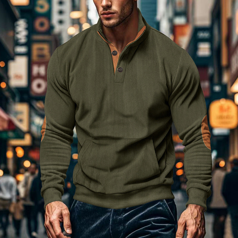 Herren lässiger Pullover mit Stehkragen und Knopfleiste Krohn-e