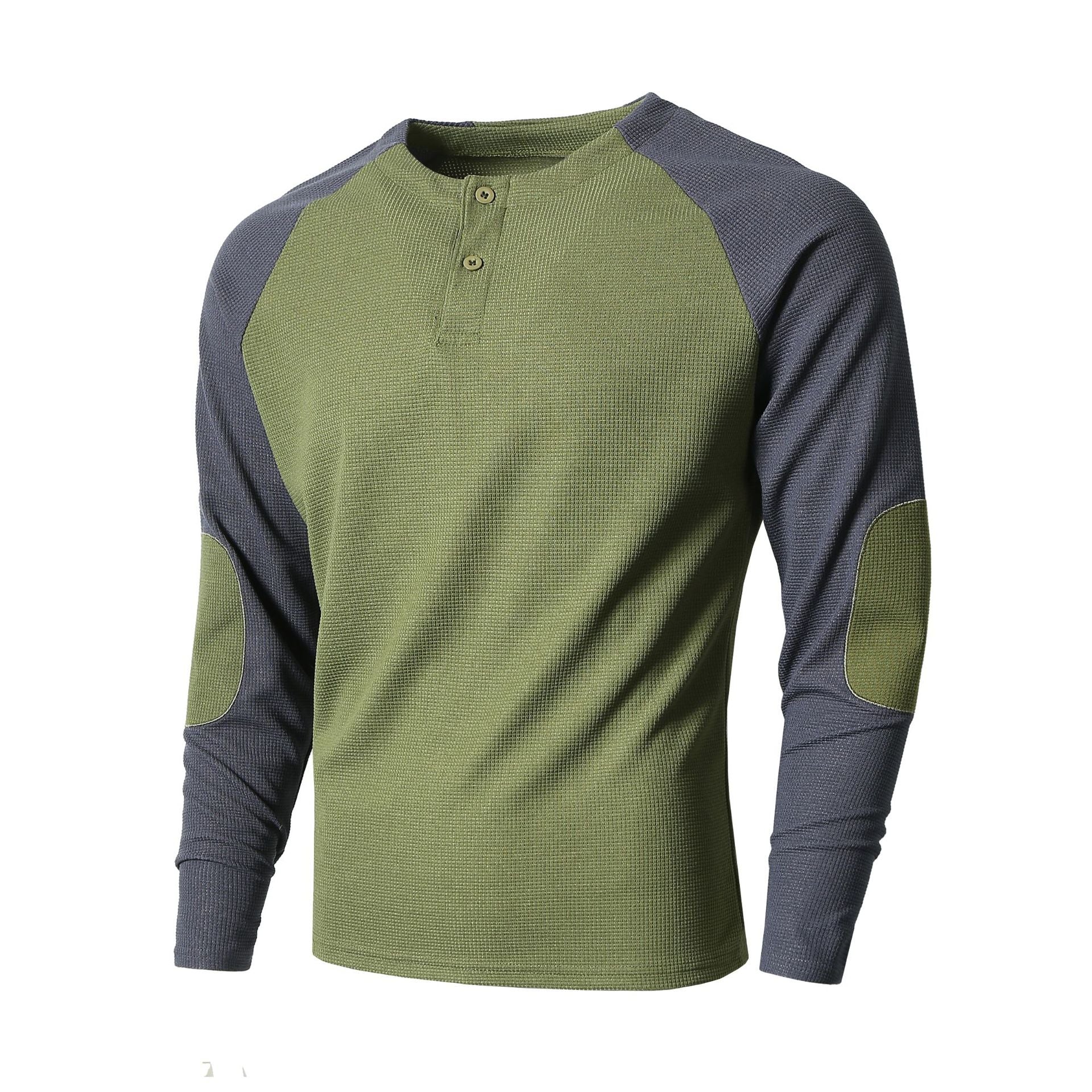 Herren Langarmshirt mit modischem Henley-Ausschnitt und strukturierten Ärmeln Krohn-e