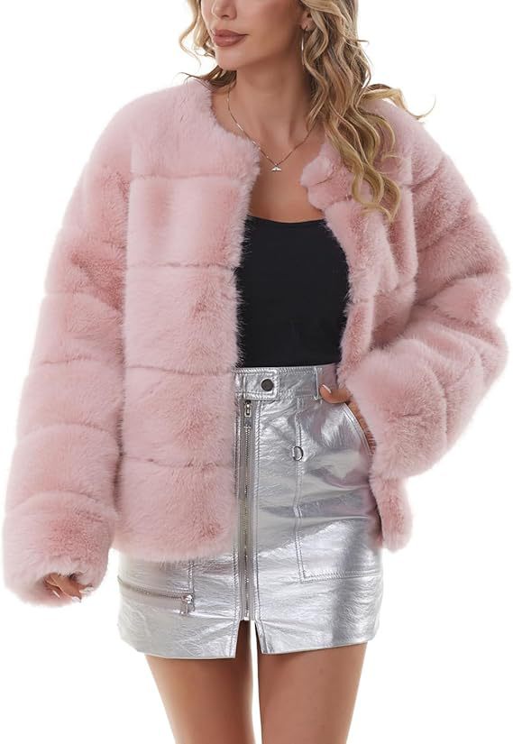 Damen Kuschelige Kunstpelzjacke mit modischem Puffärmel-Design Krohn-e