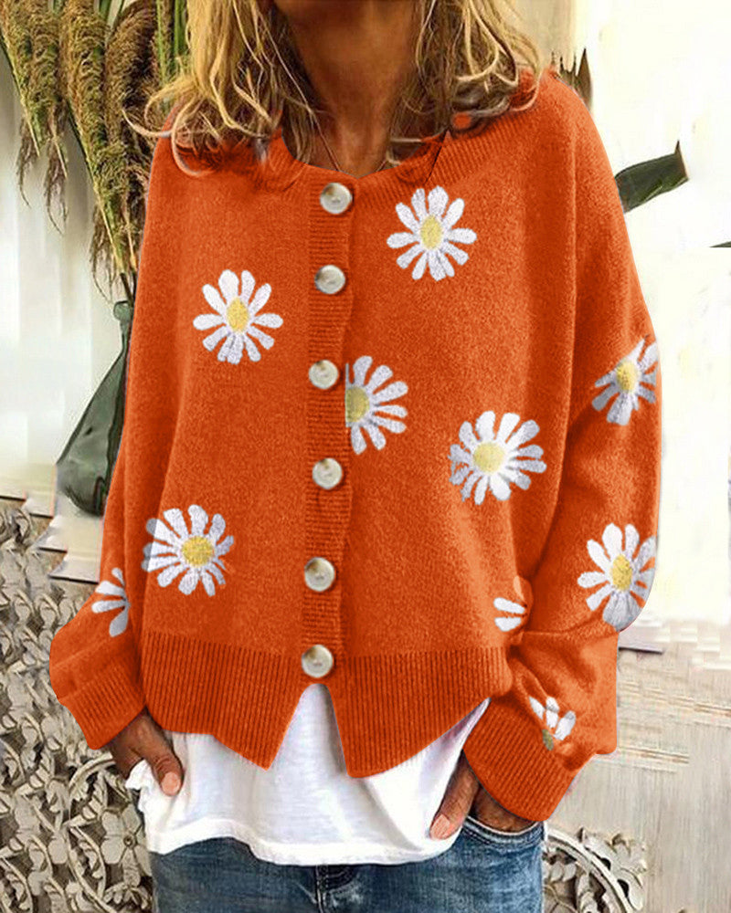 Damen Farbiger Baumwollpullover mit Blumenmuster Krohn-e