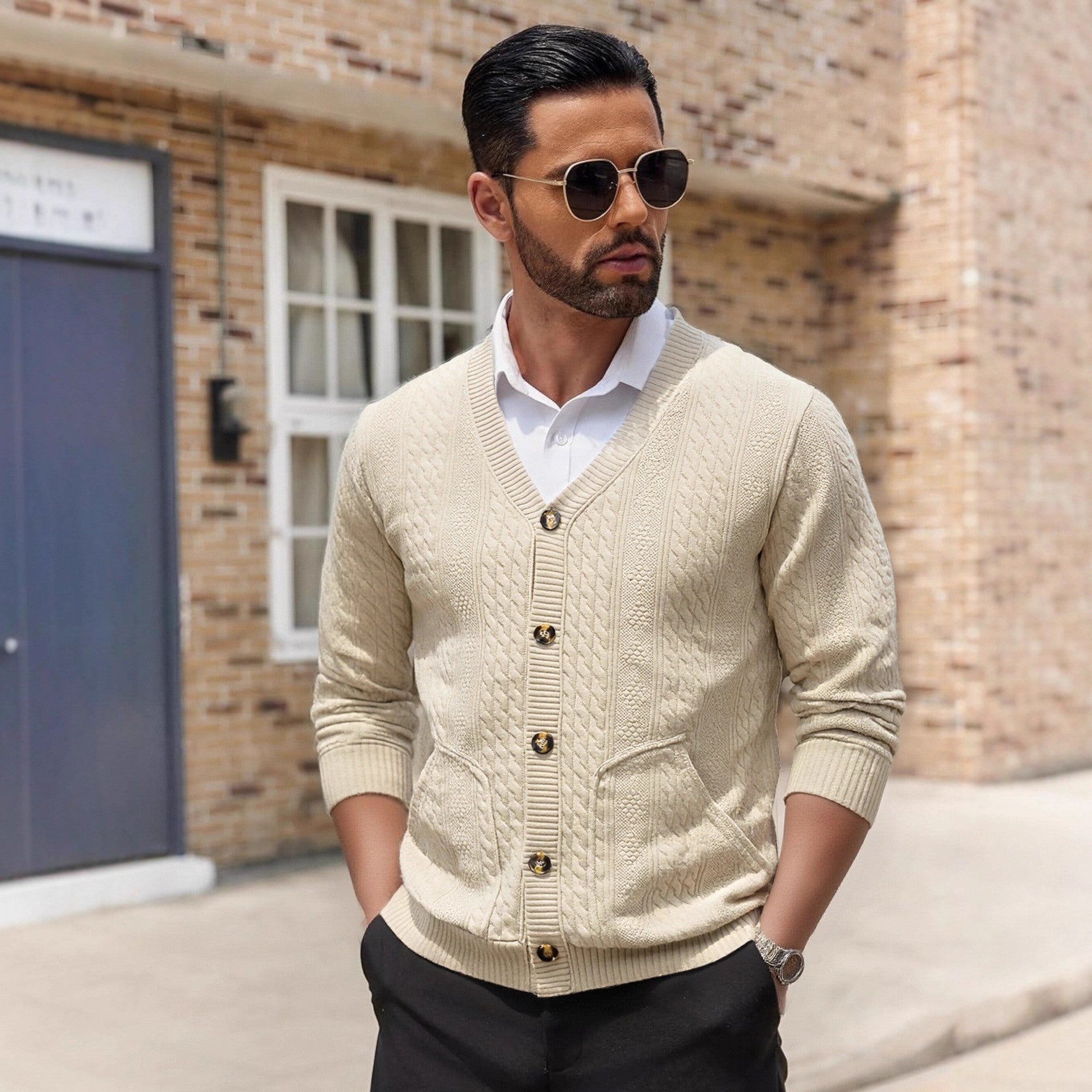 Herren Modischer Strickcardigan mit praktischen Taschen und einzigartiger Textur Krohn-e