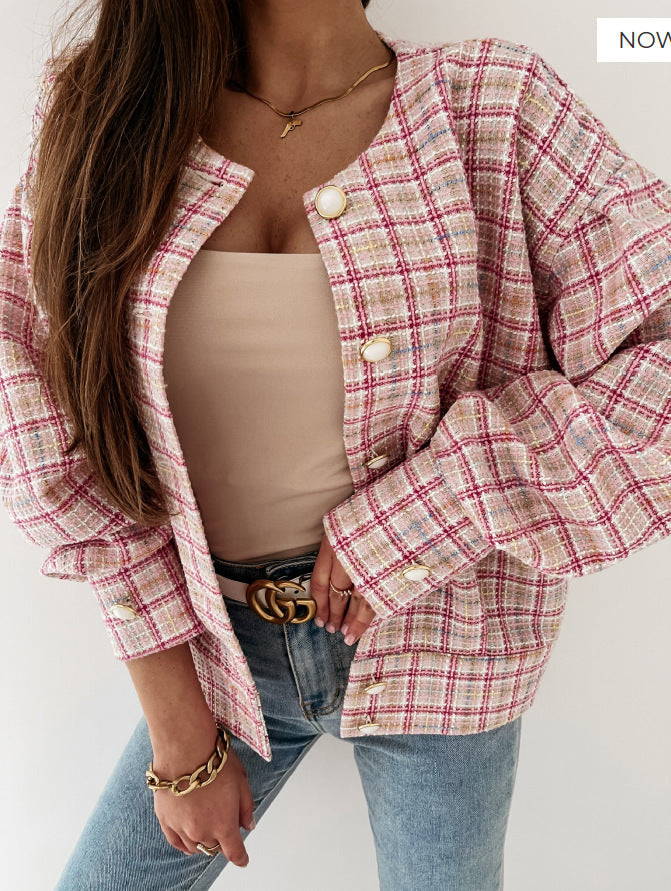 Damen Karierte Bouclé-Jacke Krohn-e
