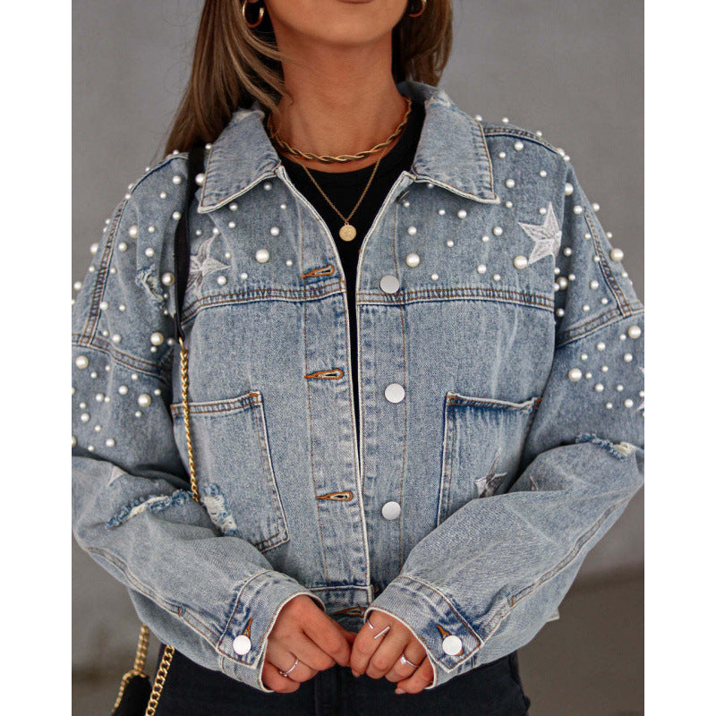 Damen Jeansjacke mit auffälligen Applikationen und oversized Schnitt Krohn-e