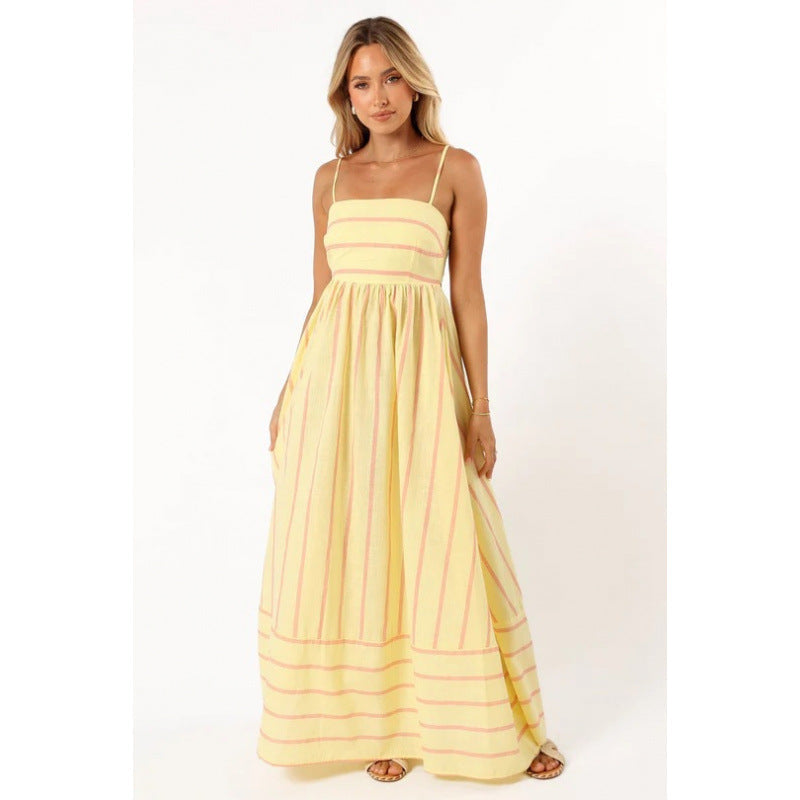 Damen Maxikleid mit feinen Streifen und elastischem Taillenbund Krohn-e