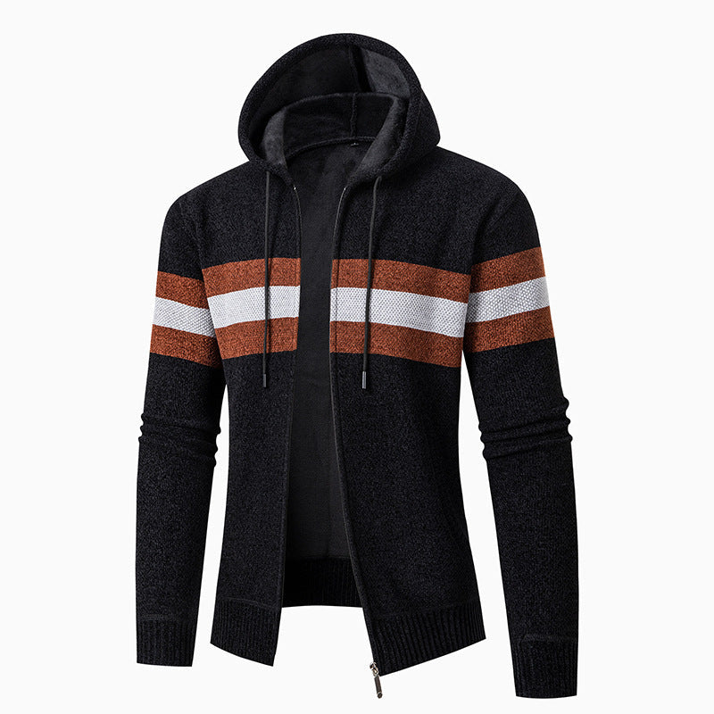Herren lässiger Strickjacke mit Kapuze und Kontraststreifen Krohn-e