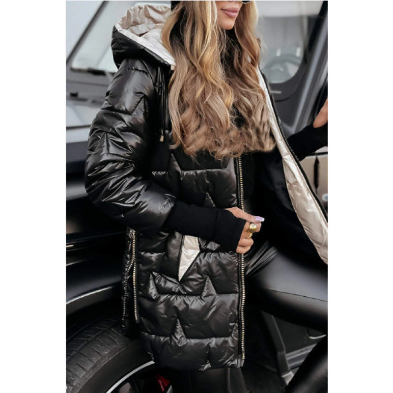 Damen Longline Steppjacke mit abnehmbarem Kapuzenfutter und seitlichen Reißverschlusstaschen Krohn-e