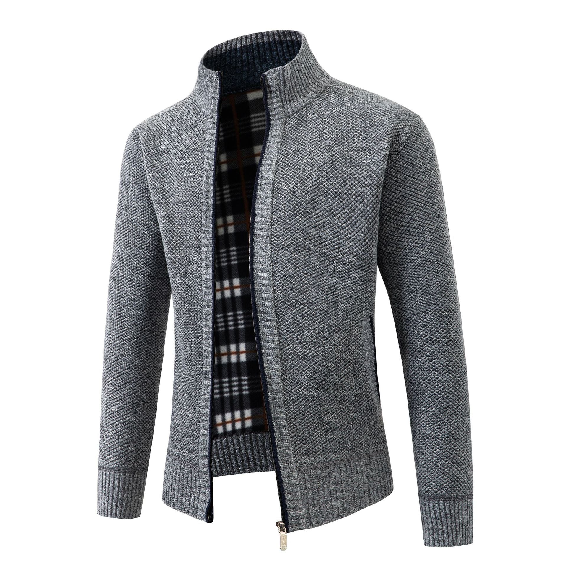 Herren Strickjacke mit modernem Stehkragen und klassischem Innenfutter Krohn-e