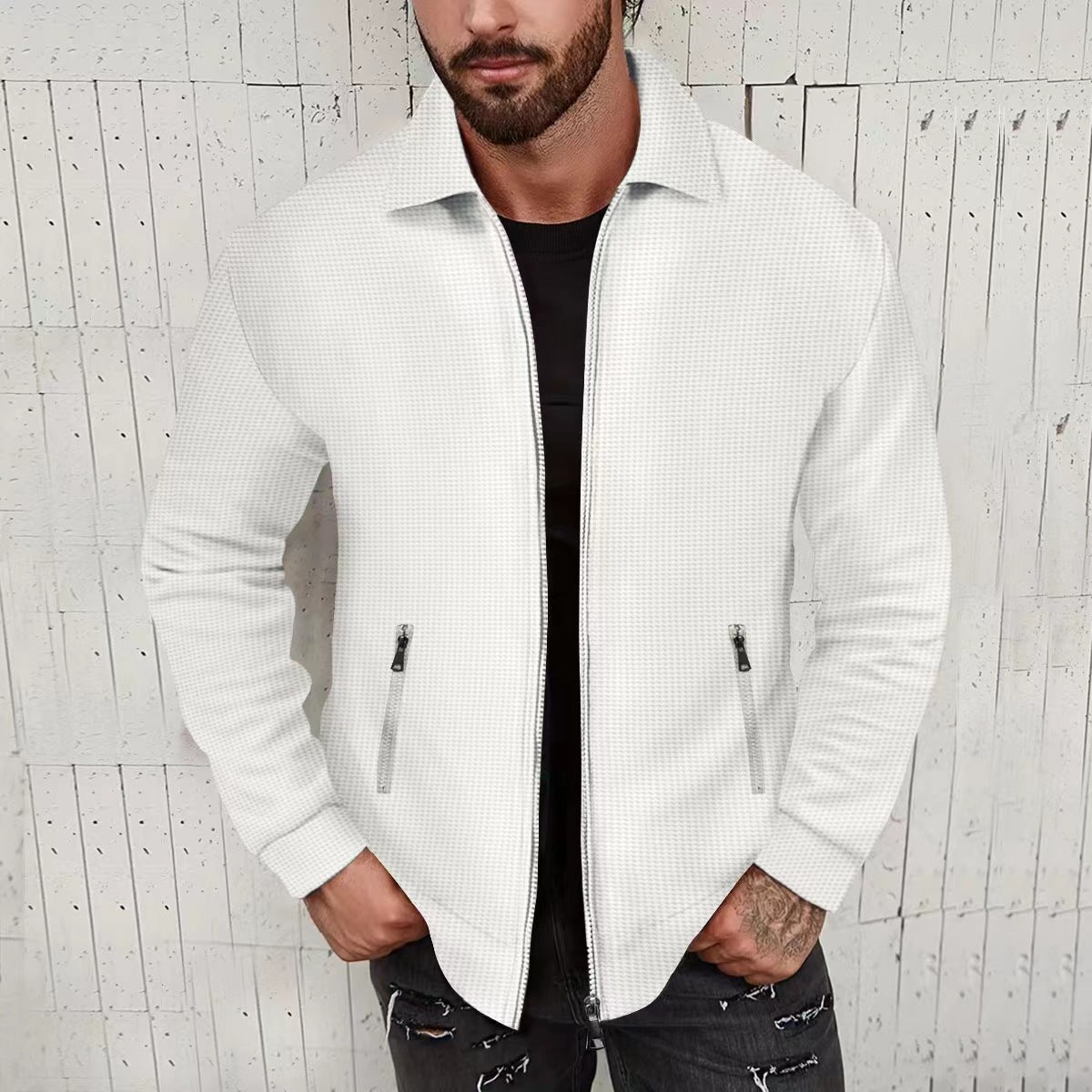Herren lässige Zip-Jacke mit strukturiertem Design und praktischen Taschen Krohn-e