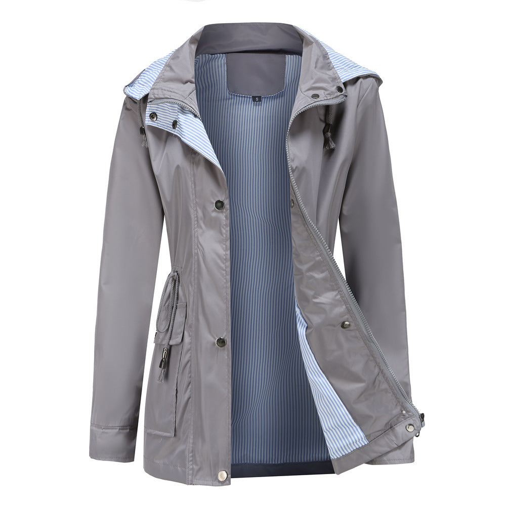 Damen Wetterfeste Regenjacke mit verstellbarem Kapuzenkragen und Taillenzug Krohn-e
