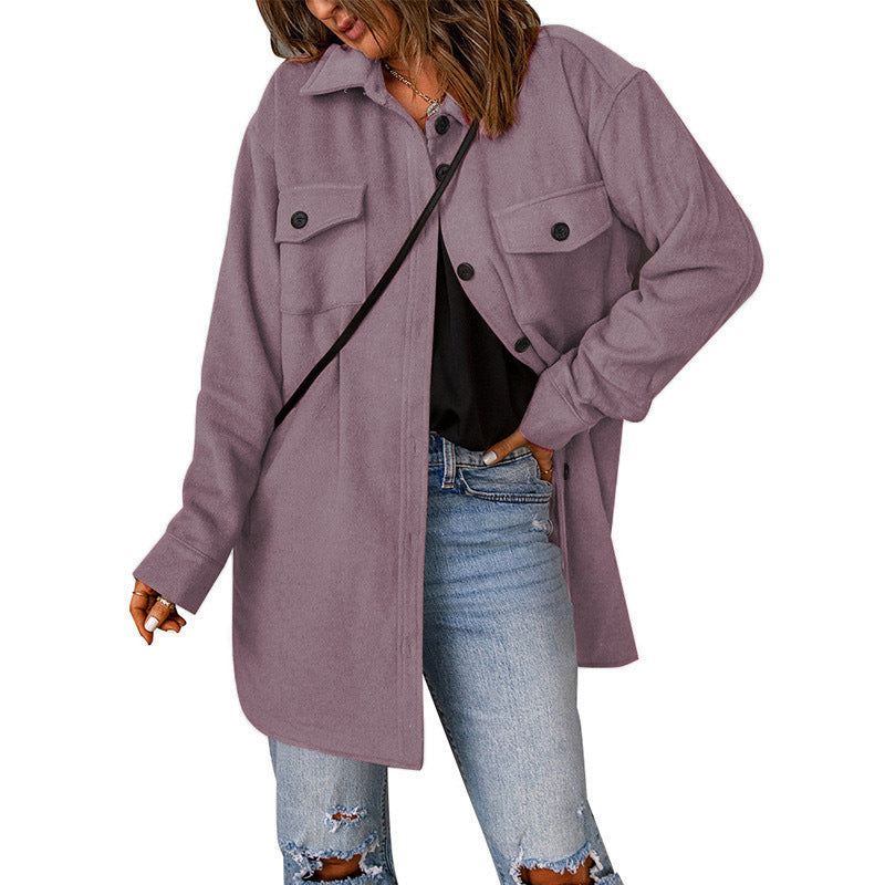 Damen Übergröße Langarm-Hemdjacke mit funktionalen aufgesetzten Taschen und lässigem Schnitt Krohn-e