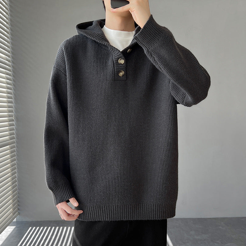 Herren Strickpullover mit Knopfleiste und Kapuze Krohn-e