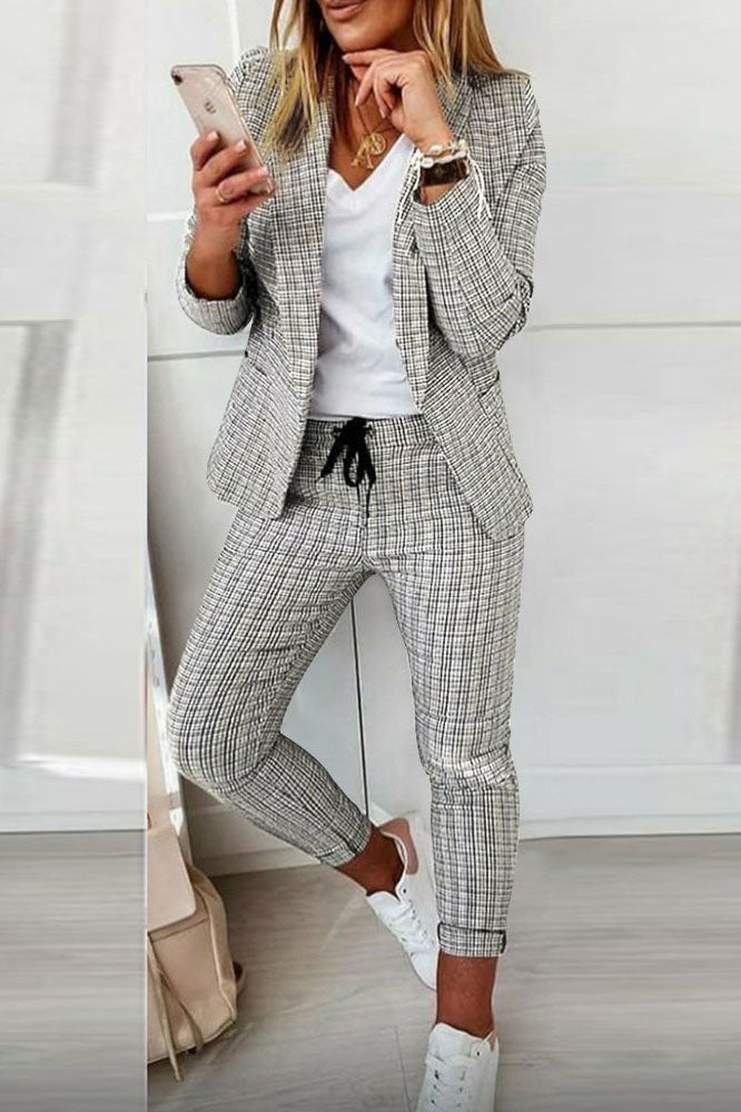 Krohn-e | Karo Blazer Mantel & Kordelzughose Satz