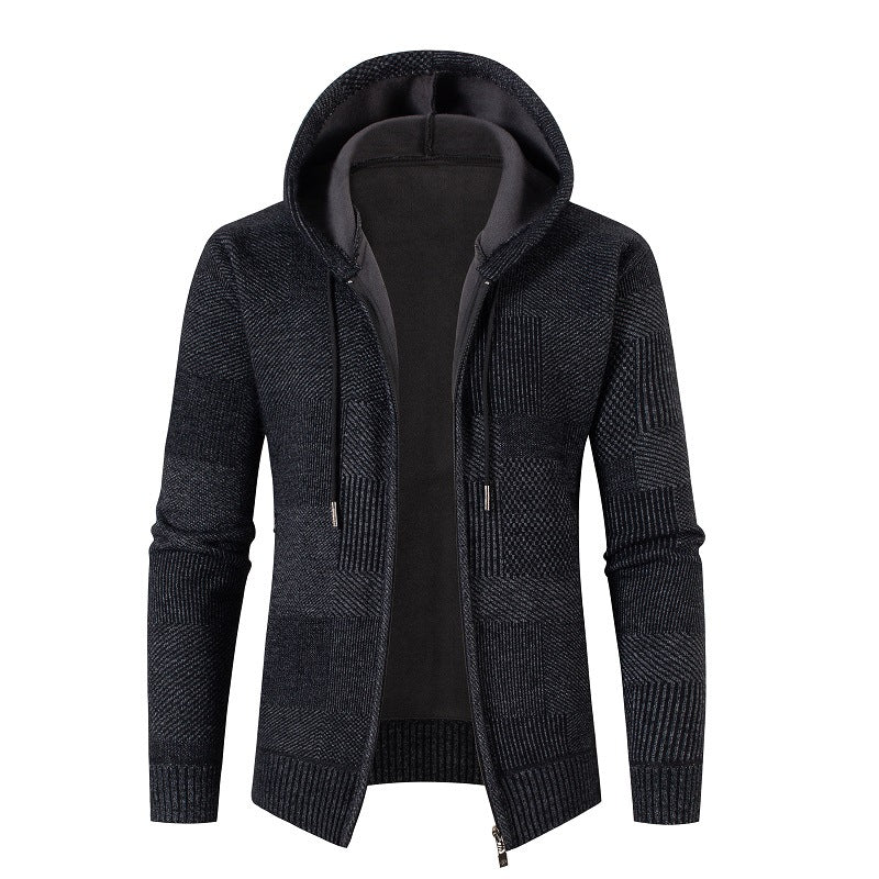 Herren Strickjacke mit gefütterter Kapuze und modernem Waffelmuster Krohn-e