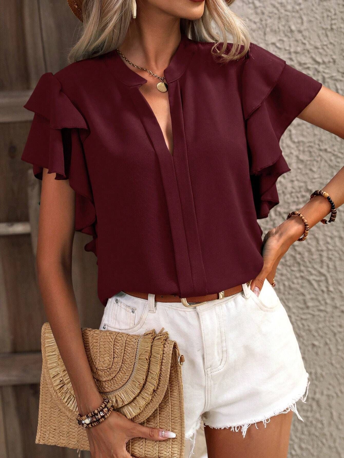 Damen Bluse mit Volants und V-Ausschnitt Krohn-e