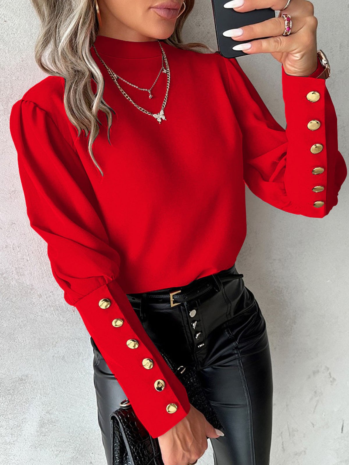Damen Elegante Bluse mit Puffärmeln und Knopfdetails Krohn-e