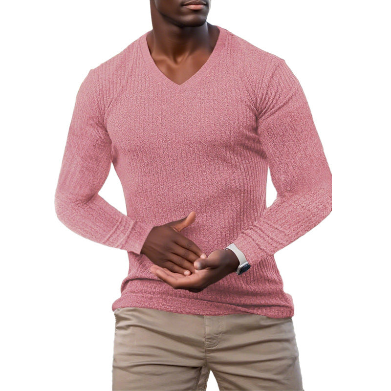 Herren elegantes V-Ausschnitt Pullover aus strukturiertem Strickmaterial Krohn-e